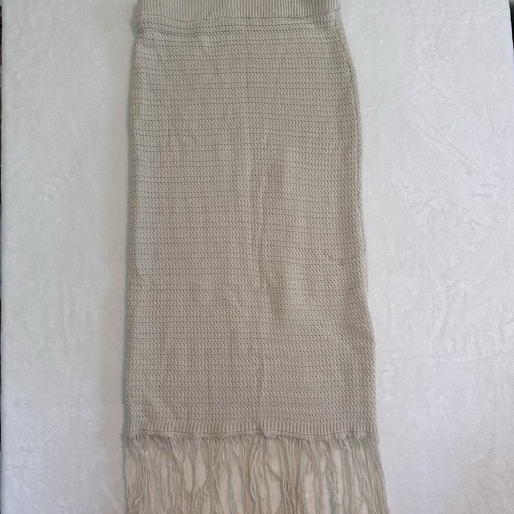 Freshman 1996 Women’s L Cream Crochet Knit Maxi Skirt Fringe Boho Coastal